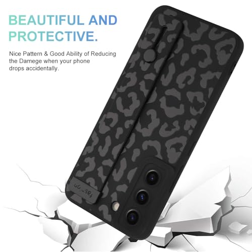 Image of Compatible with Samsung Galaxy S22 Case with Strap Wrist Black | Cheetah Print Shockproof Soft TPU Protective Cover for Women Girls, Slim Anti Scratch Case 6.1 Inch, Black