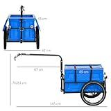 HOMCOM Bike Trailer, Bicycle Cargo Trailer Wagon Cart with 65L Foldable Storage Box, Pneumatic Tyres and Safe Reflectors, Max Load 40KG, Blue - Image 7