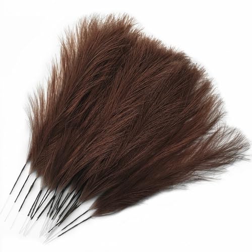 Fake Pampas Grass Plants Artificial Reeds Decoration Set of 28 Stems 17” Faux Florals Bulrush Fluffy Beige Branches Home Wedding Party Vase Fillers Christmas DIY Feathers Décor - Brown Coffee 28 Pcs