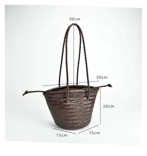 Top Layer Cowhide Hand Knitting Woven Shoulder Bag Vintage Leather Vegetable Basket Travel Beach Tote Bag(A3)2