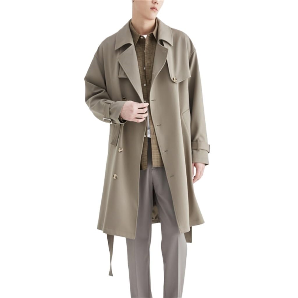 Amazon.co.jp: GDDZA 春と秋のシングルブレストトレンチコートカーキ