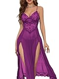 Bunanphy Women Sexy Lingerie Lace Babydoll Mesh Chemise Sleepwear Bridal Nightdressr #B Purple XX-Large