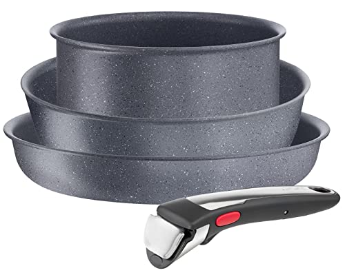 Tefal Ingenio Lot de 2 poêles et 1 casserole + poignée amovible, Induction, Revêtement antiadhésif, Empilable, Compatible lave-vaisselle, Fabriqué en France, Natural On L7669402