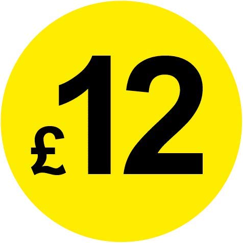Permanent Adhesive - Black & Yellow 30mm Price Stickers/Labels from £5.45 to £17, 5000, £12