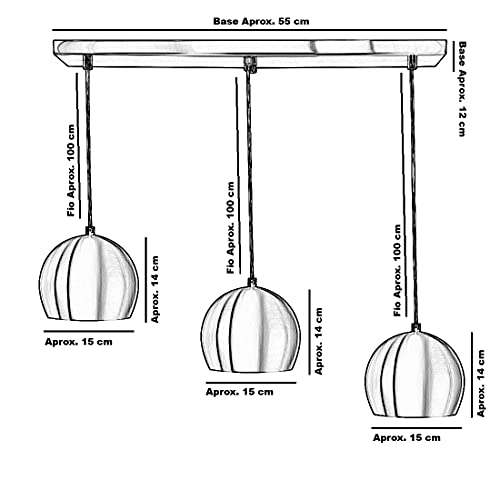 Lustre Pendente Bola Triplo Base Retangular Escovado