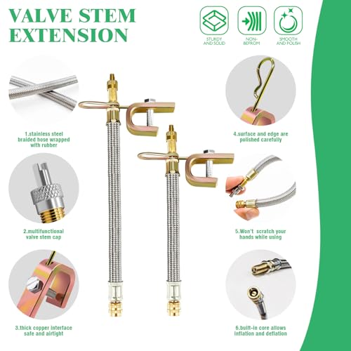 Image of 15pcs Valve Stem Extension with Tire Valve Stem Cores Kit, 45 90 135 Degree Brass Valve Stem Extender and 7 inch 12 inch Stainless Steel Braided Stem Extension Adaptors for Most Cars Truck