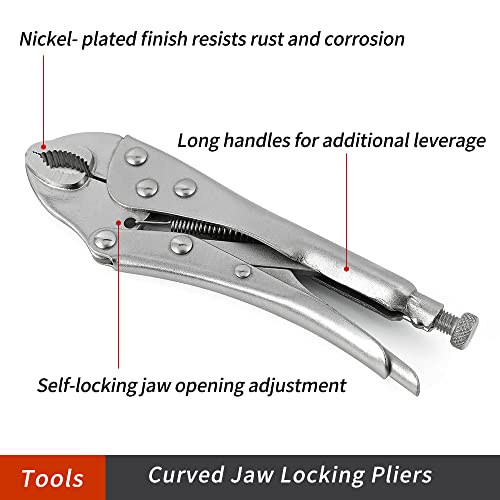 Airaj Locking Pliers, 3Pcs Adjustable Cr-V Vise Grip Clamps, Includes 6Inch C Locking C Clamps, 6-1/2Inch Long Nose Pliers & 7-Inch Curved Jaw,Vise Grip Set #TOP3