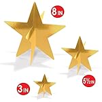 Beistle Gold 3-D Foil Star Centerpieces, 9-Count – Metallic Starry Table Decorations in 3 Sizes for New Year’s Eve, Awards Night, Graduation, Hollywood Party, Anniversary and Celebration Events - Image 2