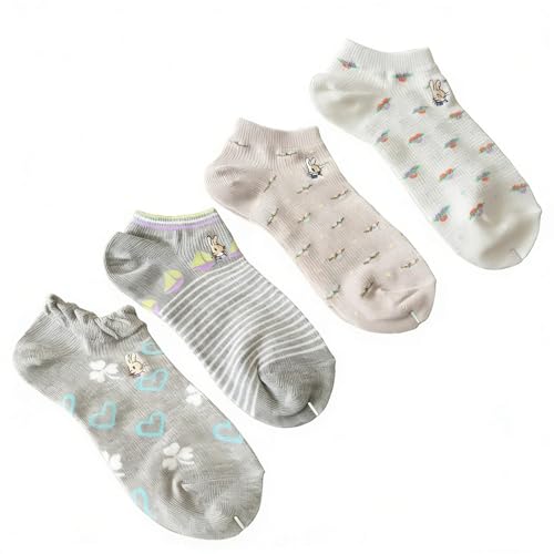 Image of Ankle Socks for Women, Embroidered Bunny Pattern Women's Socks Low Cut Socks Cotton 4 Pairs