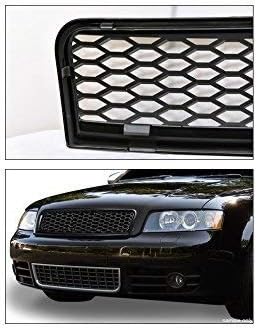 FOR 2002-2005 Audi A4/2004-2005 S4 B6 - Matte Black Euro R-Style Sport Honeycomb Mesh Front Hood Bumper Grill Grille Cover + Emblem Logo Base