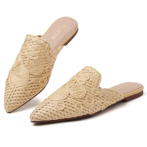Image of Tilocow Women's Pointed Toe Flat Mules Backless Slip On Loafers | Lightweight, Soft Insole, Non Slip Sole, Printed, Dressy Casual, Office Work Business, Daily Wear
