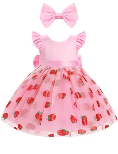 OBEEII Baby Girls Birthday Cake Smash Outfit Formal Baptism Photoshoot Tulle Dress Wedding Flower Girl Dress with Headband