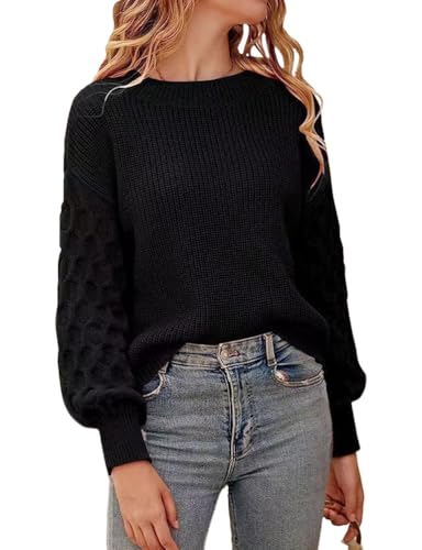 Kinghua Sweaters for Women Spring Fall Casual Crewneck Long Sleeve Ribbed Elegant Pullover Loose Fit Blouse Knit Sweater Tops