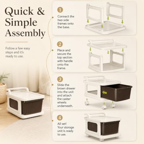 Image of Heavy Duty Plastic Storage Drawer with Wheels | Modular Cabinet for Bedroom, Office, Home or Classroom| Chest of Drawers Organiser for Cosmetics, Kitchen items, Toys (Brown, 3)