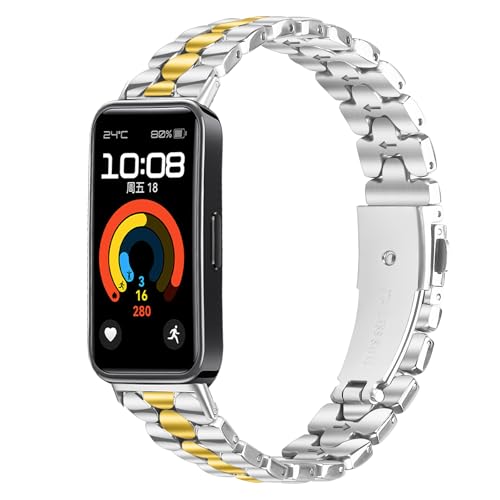 [DKEnjoy] for Huawei Band 10�Ή��X�e�����X�|�������o���h �Afor Huawei Band9 / Band8 �x���g�A�����\�ȃX�g���b�v�A�N�Z�T���A�ȒP���t���A�j�����p (�V���o�[+�S�[���h)