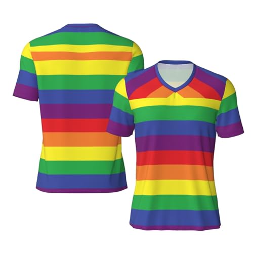 Stylish Athletic Sports Jersey LGBT-Rainbow-Pride-Stripes Men's Rugby Jersey Medium