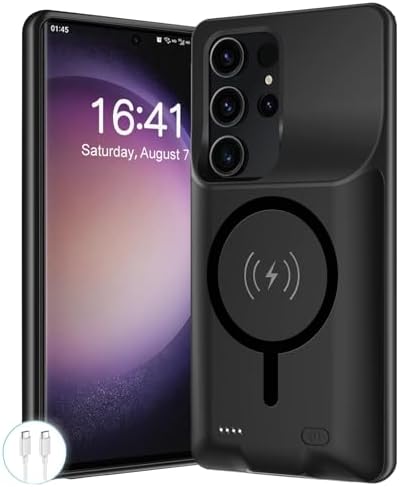 Battery Case for Galaxy S22 Ultra /S23 Ultra,12000mAh Portable Protective Wireless Charging Case Compatible with Samsung Galaxy S22 Ultra/ S23 Ultra 6.8″ Rechargeable Battery Pack Charger Case (Black)