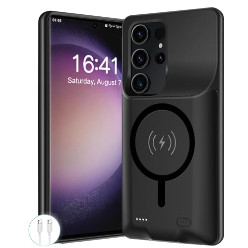 Battery Case for Galaxy S22 Ultra /S23 Ultra 12000mAh Portable Protective Wireless Charging Case Compatible with Galaxy S22 Ultra /S23 Ultra 6.8 Rechargeable Extend Battery Pack Charger Case (Black)
