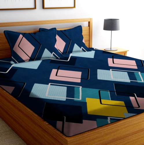 Image of DECORUM Cotton Feel Glace Cotton Fitted Bedsheet King Size (72 inchx78 inch)| All Around Elastic| 2 Pillow Covers (17 inchx27 inch)| Fits Up to 8 inch Mattress| 220 TC|Soft, Wrinkle-Free |Perfect for Home Decor & Gifting