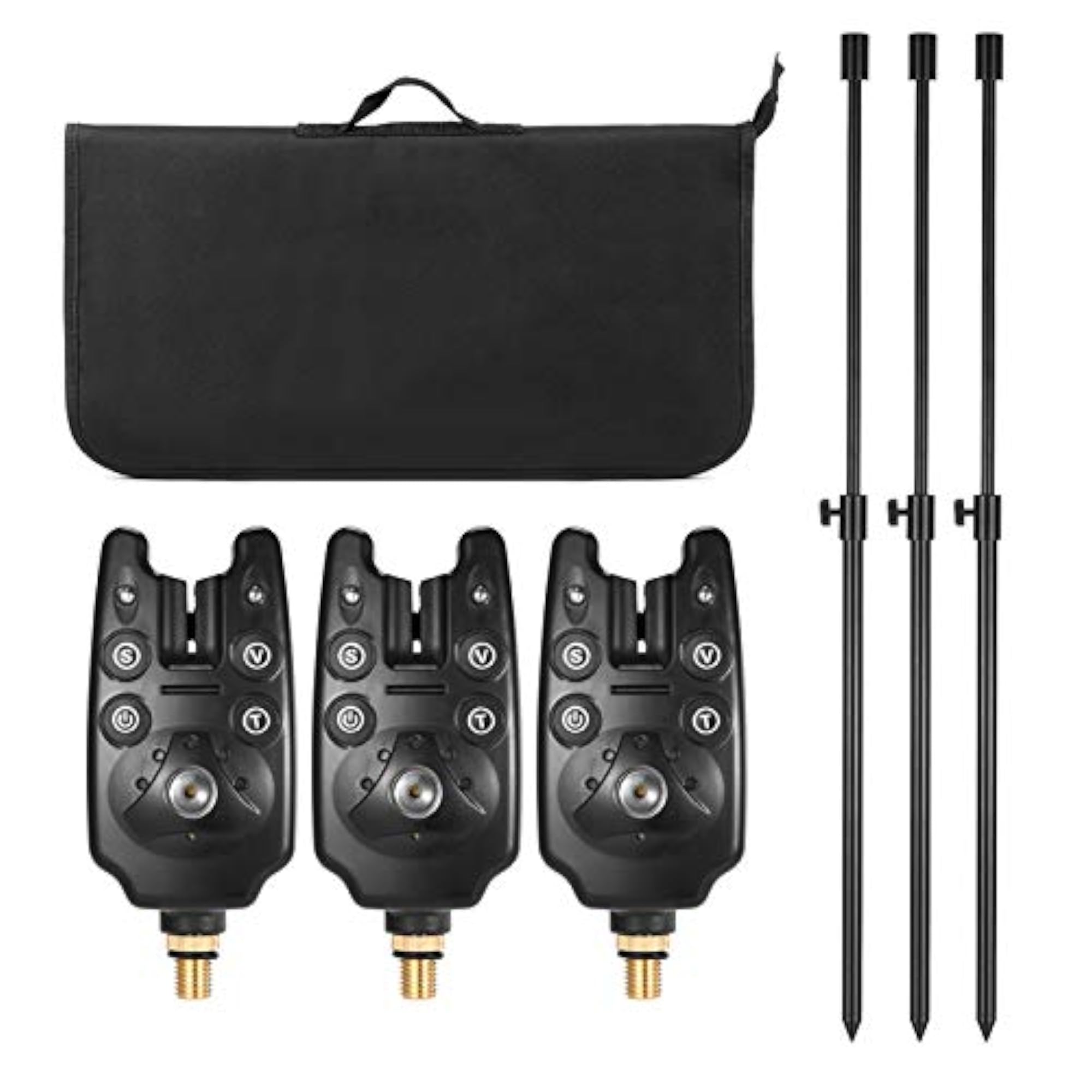 Fishing Bite Alarms Set with Padded Fishing Tool Bag