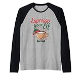 espresso your elf christmas coffee, giochi di parole, simpatico tossicodipendente dalla caffeina maglia con maniche raglan