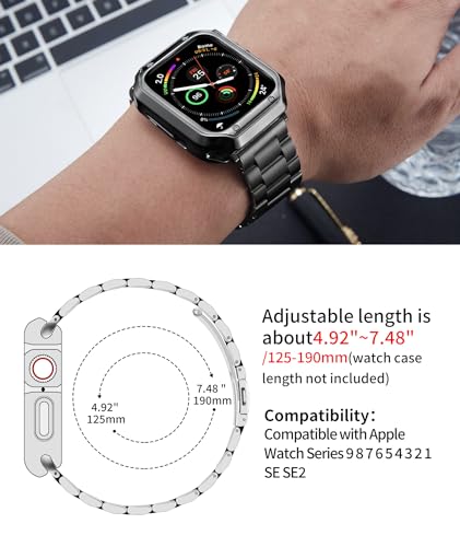 BINLUN Metalowy pasek kompatybilny z Apple Watch 49mm 45mm 44mm 42mm 41mm 40mm 38mm Stali Nierdzewnej Zapasowy Pasek z Etui TPU kompatybilny z iWatch Ultra SE Series 9 8 7 6 5 4 3 2 1 Mężczyzn Kobiety