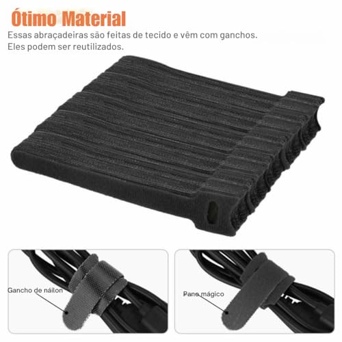 50 Abraçadeira Organizador de Cabos e Fios Presilha Com Crepe 15cm Fixador Reutilizável Serve em Pla