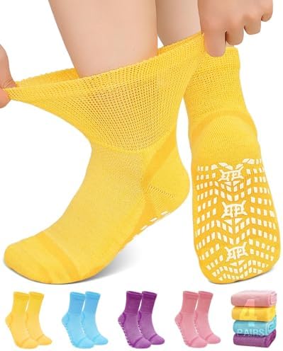 ZFSOCK Diabetiker Socken Herren Damen: Stoppersocken Ohne Gummibund 4 Paar | Bambus Diabetiker Socken mit Komfortbund, Ohne Naht, Plüschsohle Für Geschwollene Füße Schwangere Senio