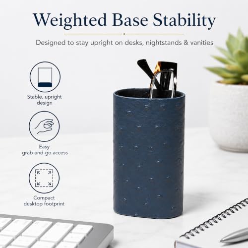 Image of Calabria Desktop Eye Glasses Holder Soft Lining Weighted Base Eyeglasses Stand Case Desks Nightstands PU Leather Mens Womens