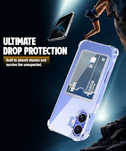 Image of WOW IMAGINE Transparent Back Cover Case for iPhone 16 | Flexible Built-in Slim Card Pockets Wallet | 360 Camera Protection TPU | Soft Silicone Mobile Cover - Transparent