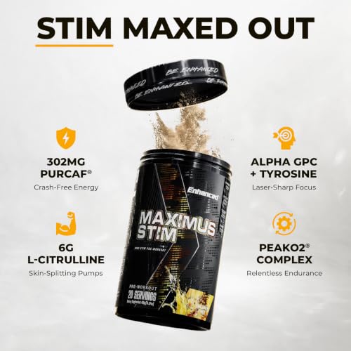Image of Enhanced Labs Maximus STIM Pre-Workout Powder, High Stim Formula with 6g L-Citrulline, 3.2g Beta Alanine & 300mg Organic Caffeine for Energy, Pumps & Focus, Pineapple Punch, 20 Servings