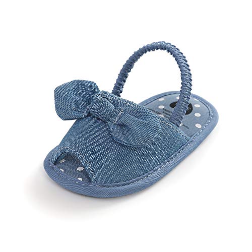 myppgg Baby Girls Summer Sandals Non-Slip Soft Sole Infant Slippers Floral Princess Dress Toddler First Walkers Shoes, A/Denim Bow, 12-18 Months Toddler