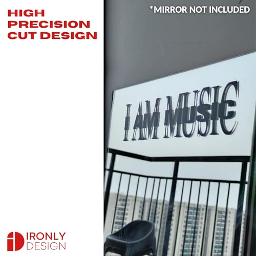 Image of Sticker for Glass & Mirrors| Minimal Vinyl Decal for Bedroom Bathroom & Cafe | Self-Adhesive Waterproof Quote Mirror Sticker | Aesthetic Decals (I Am Music, Medium, Transparent Red)