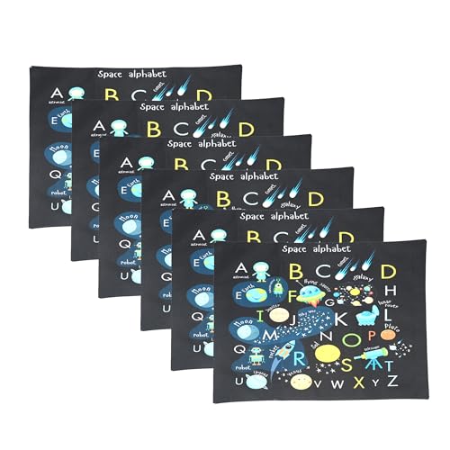 Image of Dining Cloth Table Mats Set of 6 - Alphabet Kids Theme,Digital Print, Washable, Indoor /Outdoor, Heat-Proof, Water Resistant, Wipe & Clean (47X33 cm) Black