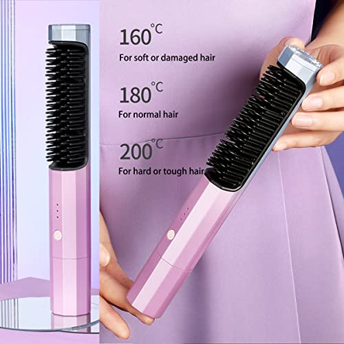 Abhi Portable Cordless Hair Straightening Brush With 3 Levels Temperature Auto-Off Anti-Scald Travel Curler Styler Usb C Typec Rechargeable Electric Wireless Hair Straightener Comb - Blue Purple #TOP4
