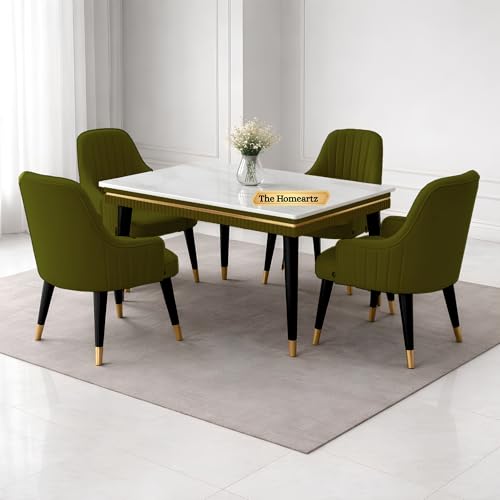 Image of Elara Modern Dining Table Set 4-Seater Wooden Dining Table Set | 1 Year Warranty | Nano Composite Marble Marble Top Table with 4 Chairs (Sea Green)