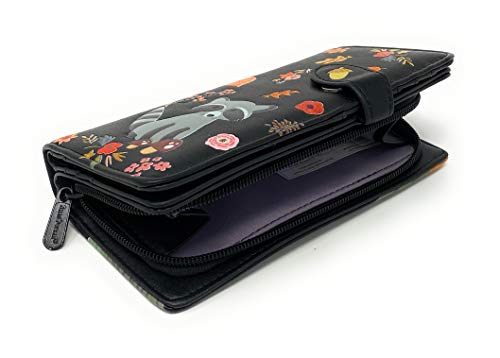 Shag Wear Raccoon Large Wallet for Women and Teen Girls Vegan Faux Leather Black 7"4