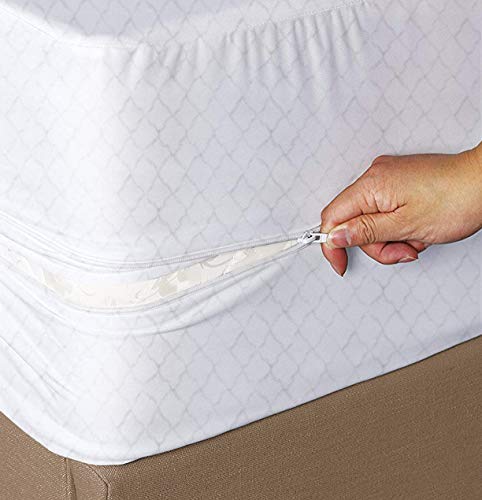 Drap housse extensible blanc à fermeture éclair Jenny SESAL en éponge jersey