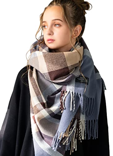 [Ｌｏｏ＆ｃ] [ルーアンドシー] 厚手 大判ルーシーストール レディース ストール 秋冬 大きいサイズ 大判ストール チェック柄 無地 ショール ひざ掛け メンズ ユニセックス (19アトレブルー, フリー)のサムネイル