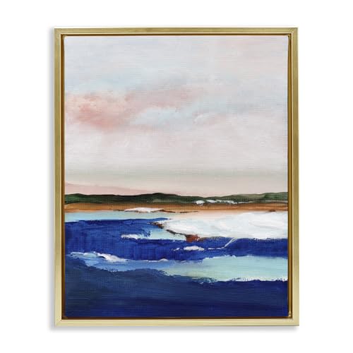 'Distant Land Ocean Waves Painting'| Floating Frame Canvas Art