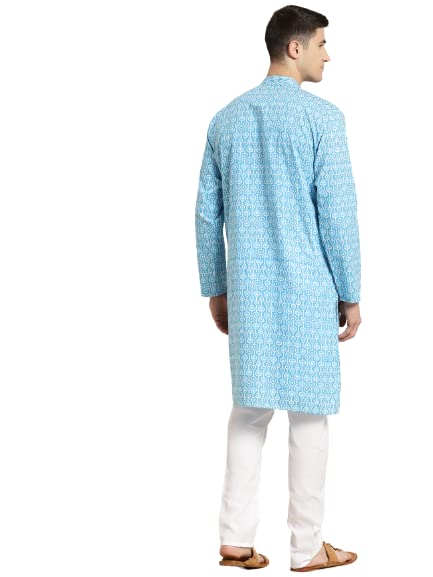 Sojanya (Since 1958) Men'S Cotton Print Kurta & White Churidar Pyjama Set2