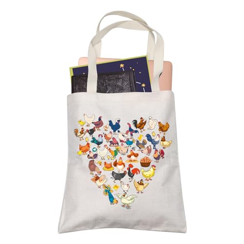 LEVLO Chickens Owner Shopping Bag Funny Farm Animal Party Gift for Chickens Eggs Lover Eater Travel Tote Bag (Chicken Heart), Medium