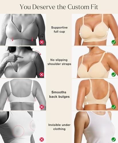 Popilush Bras for Women No Underwire Supportive Push Up Bralettes Wireless Full Coverage Plus Size T-Shirt Bra3