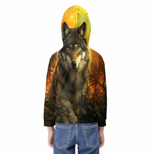 Sweat à capuche loup 3D enfant manches longues pull confortable et chaud