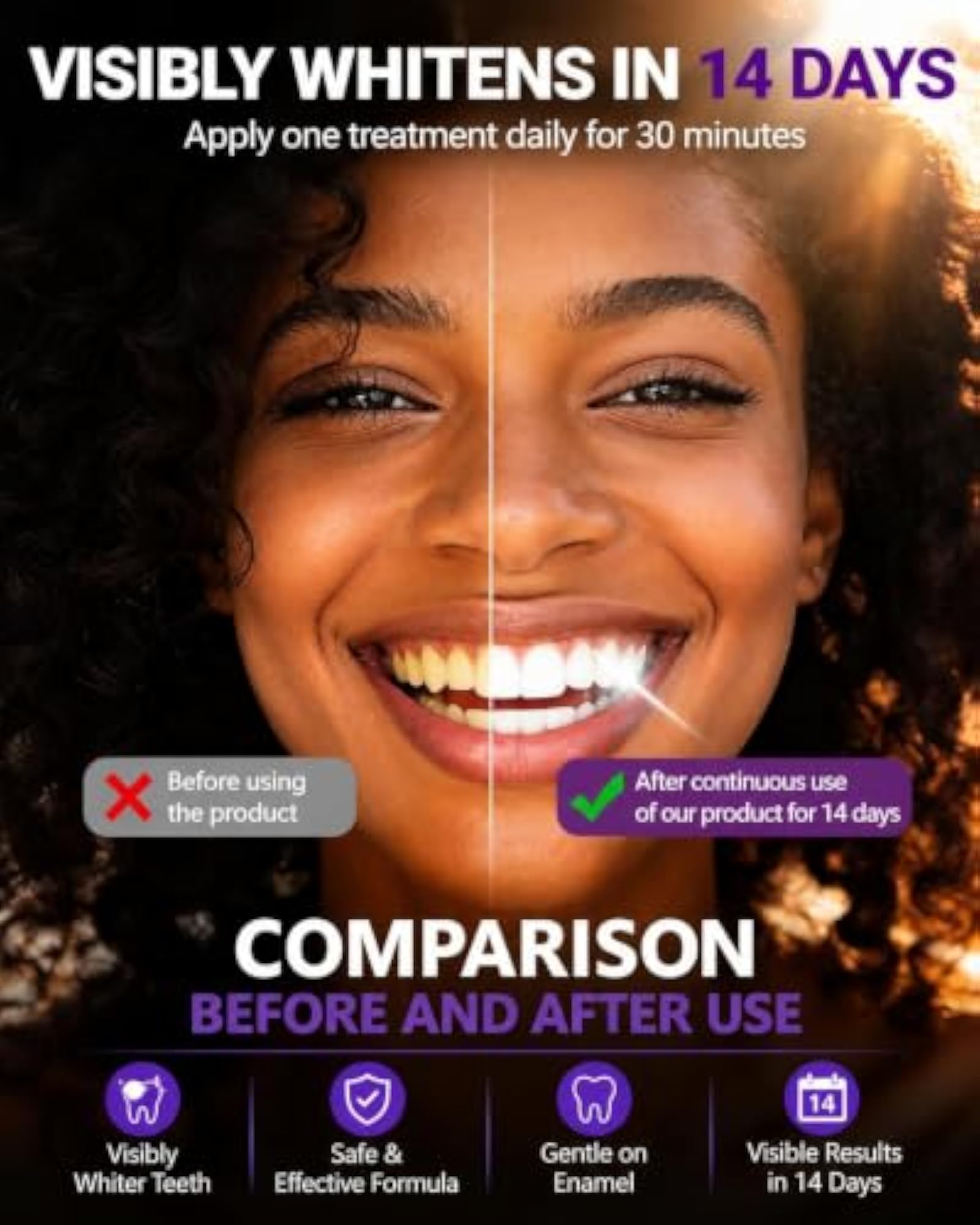 Purple Teeth Whitening Strips with PAP & Hydroxyapatite