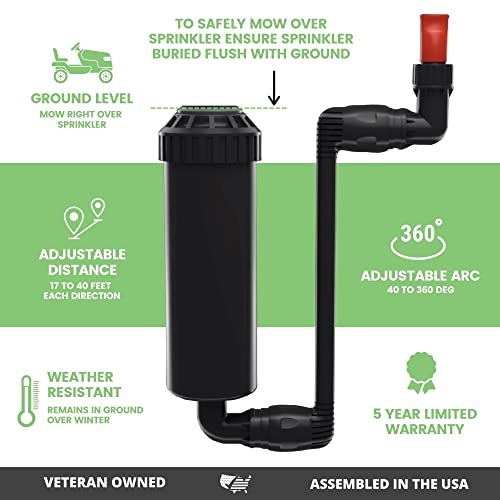 QSK-745 In-Ground 5-Inch Pop-Up Adjustable Sprinkler 5-Pack With Quick Hose Connectors And Splitters