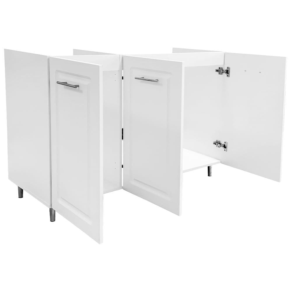 Shally Dogan Mobile Sottolavello Base per Cucina con Tre Ante Design Boiserie, Mobiletto Componibile con Struttura in Legno Robusta, Mobile Sotto Lavello, 120 x 50 x 85H cm (Bianco)