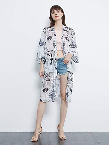 Image of Anna-Kaci Women Print Short Sleeve Cardigan Long Open Stuff Kimonos Loose Casual Cover Up Shirts
