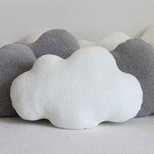 pillow 手作りのノルディックスタイルの枕は、雲ホワイトピンクイエローブルーグレー雲のソファソフトカー短いフリクションクッションの枕ギフトの装飾 (色 : 白, サイズ : 50 cm x 38 cm)