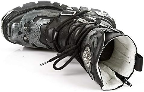 New Rock Unisex 107-S2 Silver Metallic Skull Devil Goth Punk Leather Calf Boots 42 | Image 7